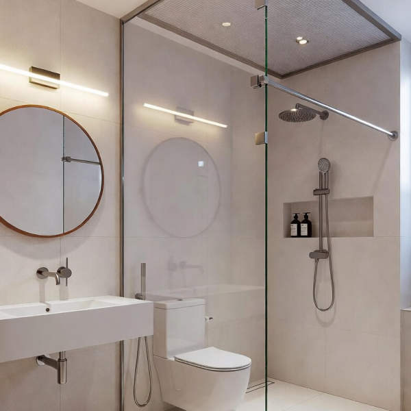 Как стеклянные перегородки и козырьки визуально увеличивают маленькую ванную в 2 раза-3