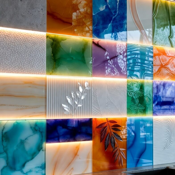 Скинали и стеклянные фартуки на кухню 2026: от трендовых текстур бетона до 3D-рельефа и LED-подсветки-2